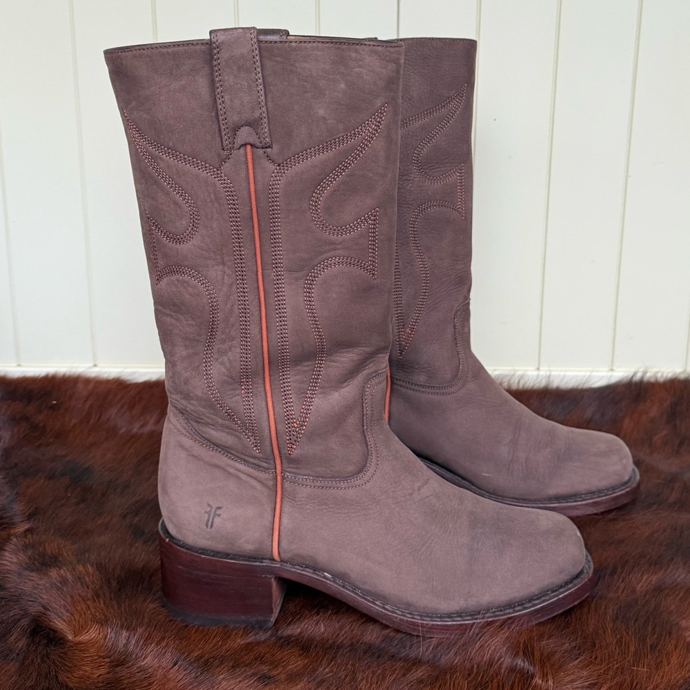 Rare Vintage Frye Signature Logo Nubuck Moto Style Campus Boots - Picture 2 of 9